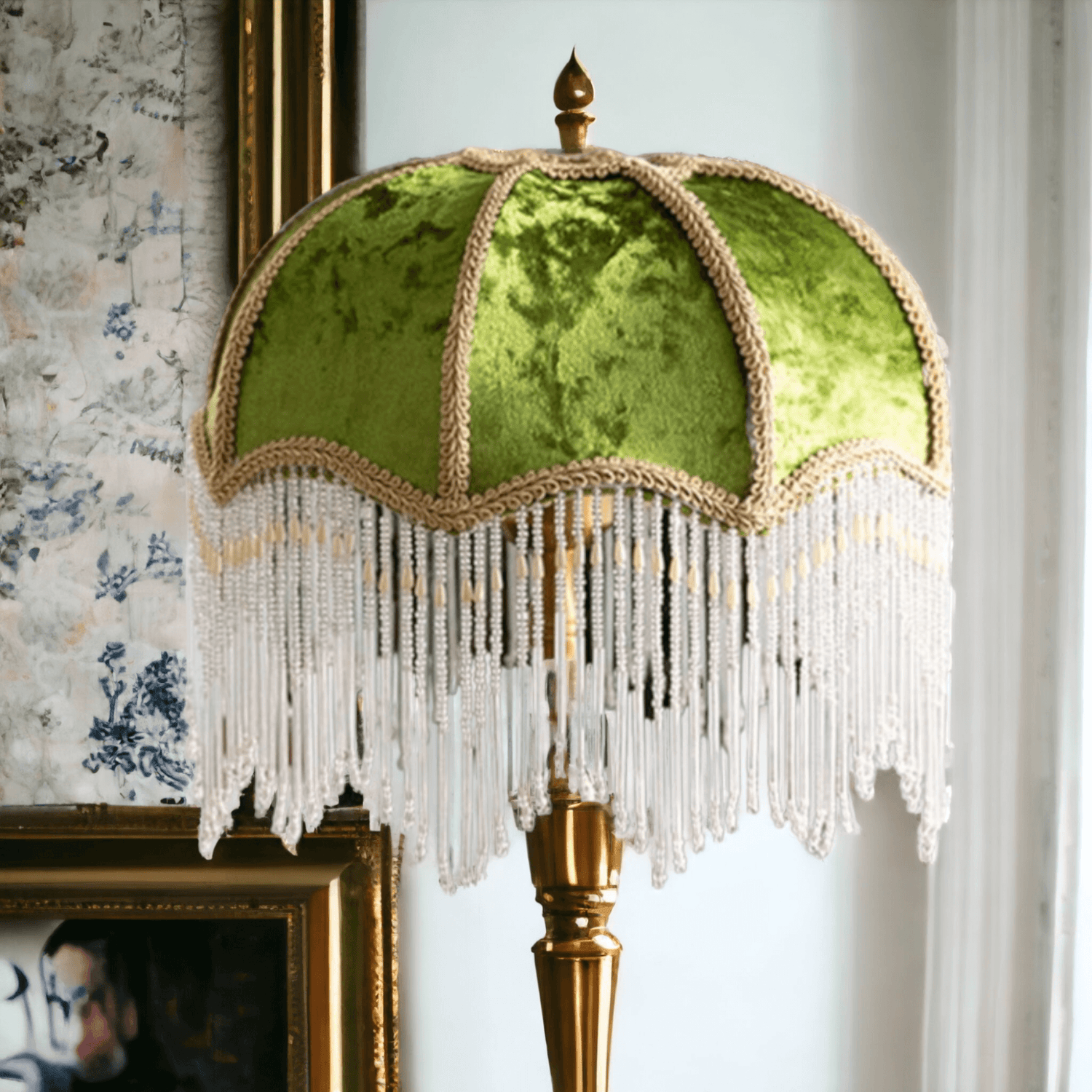 Retro Green/Pink Velvet Tasseling Lampshade