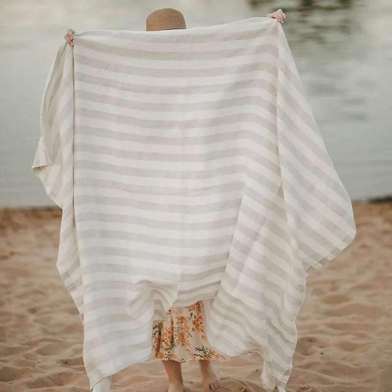 100% Natural Striped Linen Beach Towel