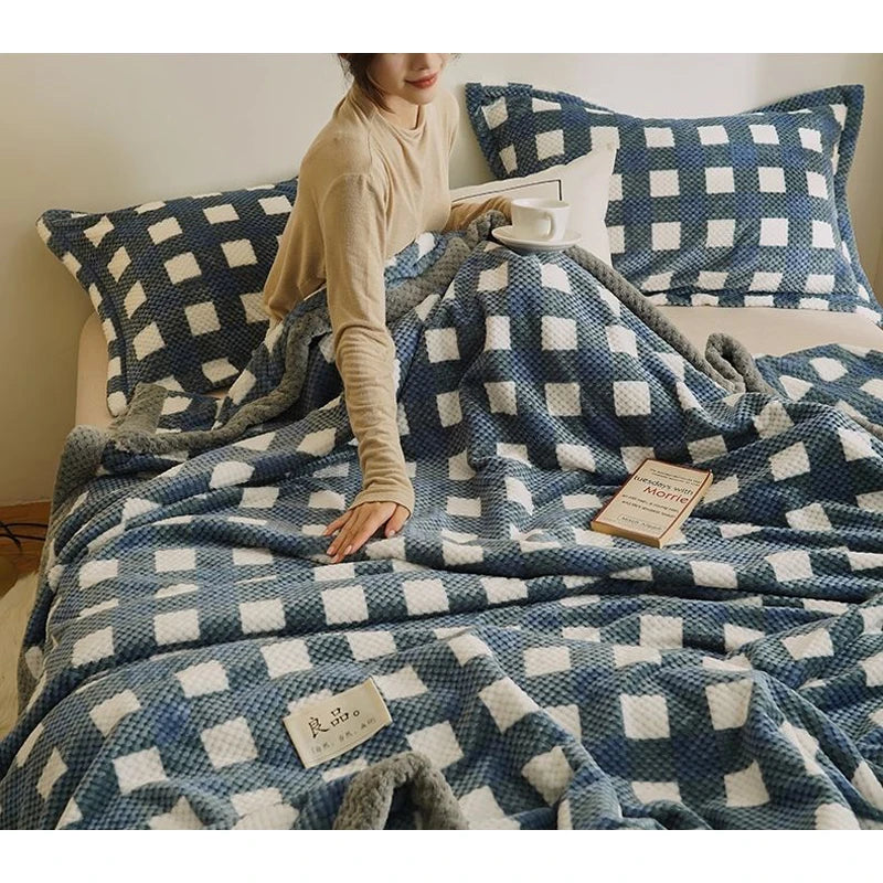 Cozy Plaid Chenille Bed Blanket