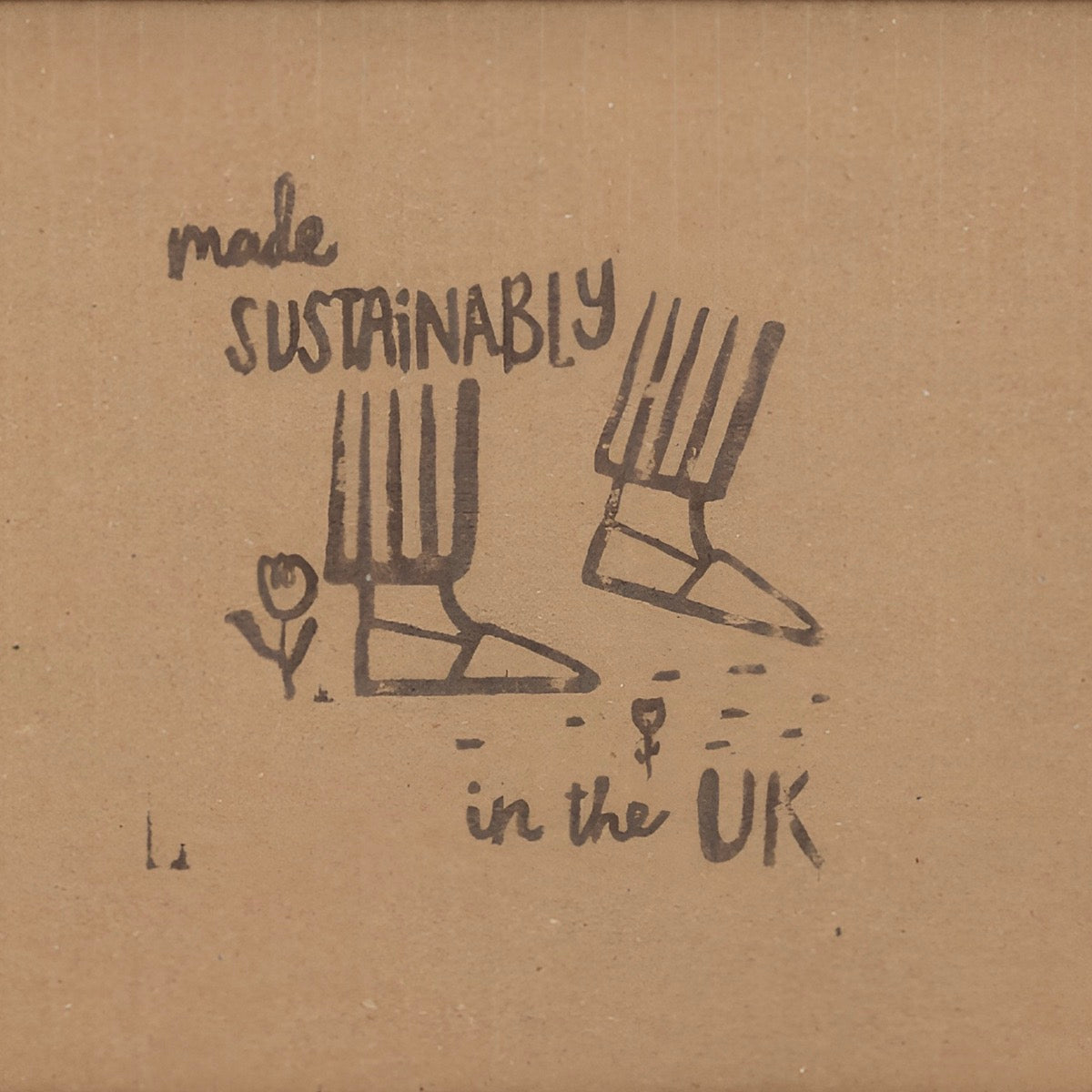 sustainably made in england, showing the box printed stamp from our wallpaper manufacturer in London.