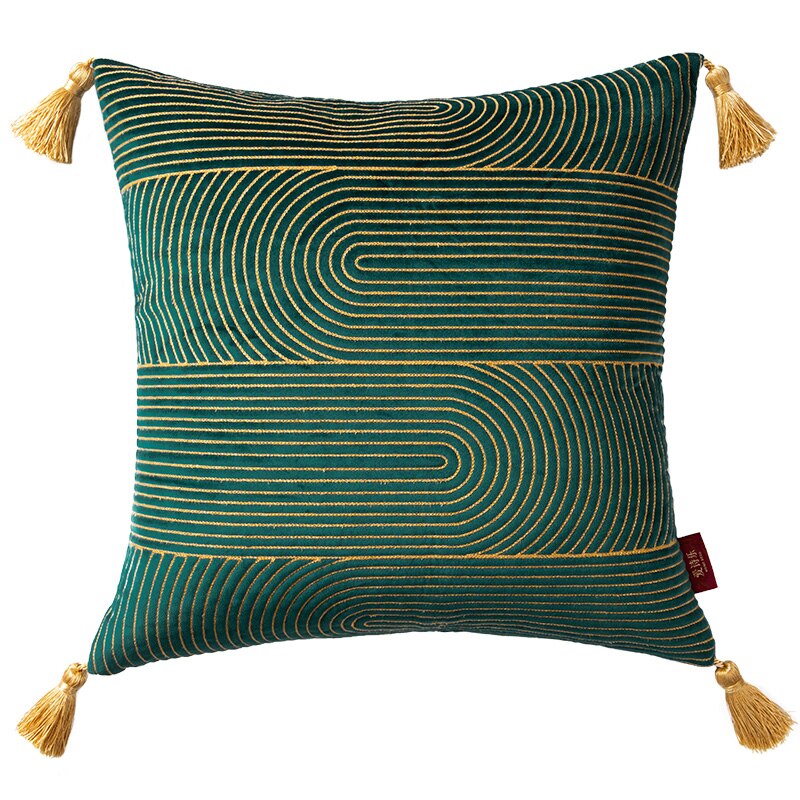 Abstract Line Pillow Cover, Velvet with Tassels Ramble & Roam
