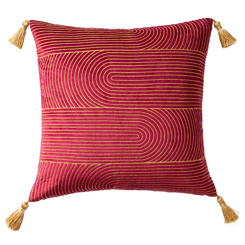 Abstract Line Pillow Cover, Velvet with Tassels Ramble & Roam