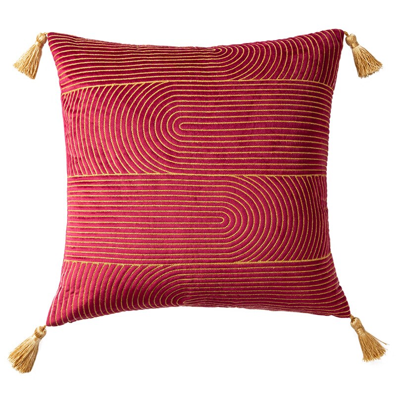 Abstract Line Pillow Cover, Velvet with Tassels Ramble &amp; Roam