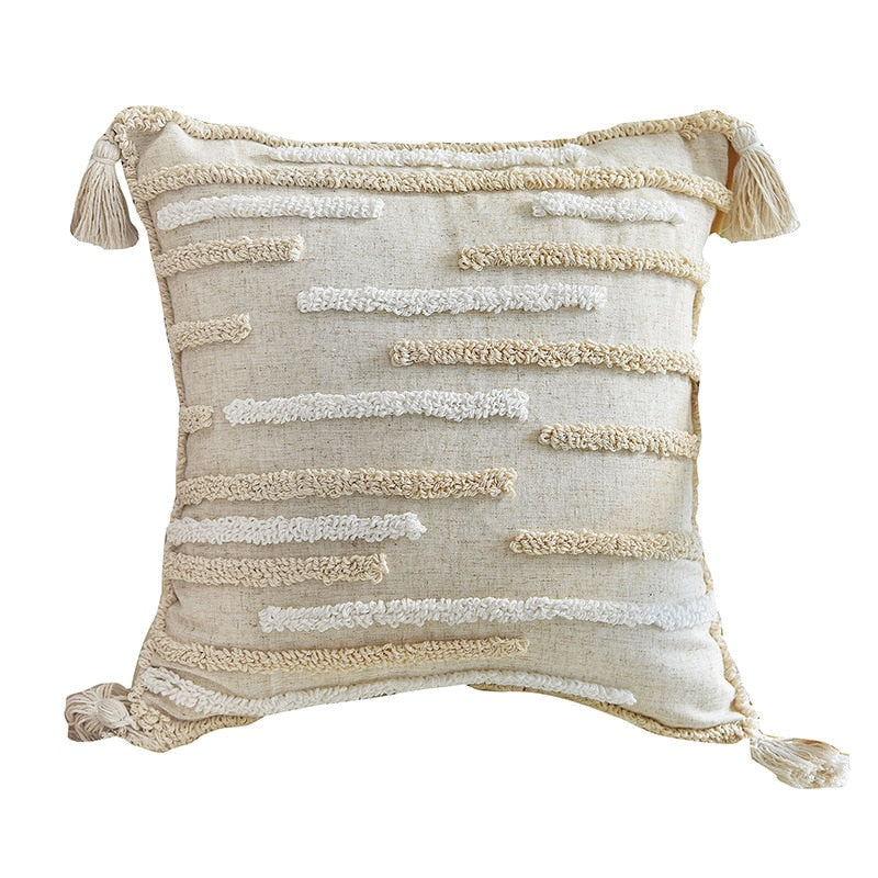 Boheme Hand tufted Linen Throw Pillows with Tassels