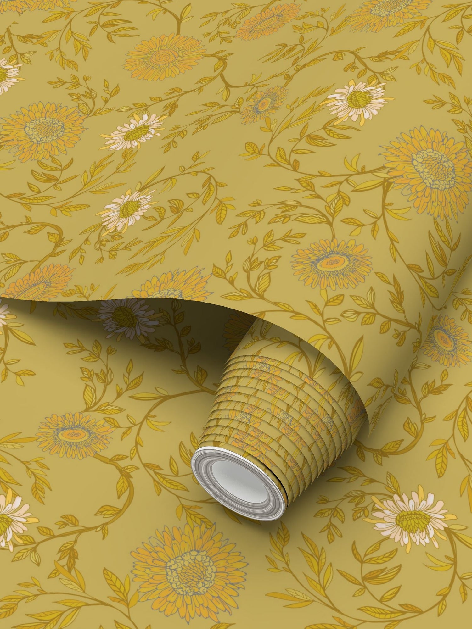 Chrysanthemum Wallpaper, Old World Yellow Ramble &amp; Roam