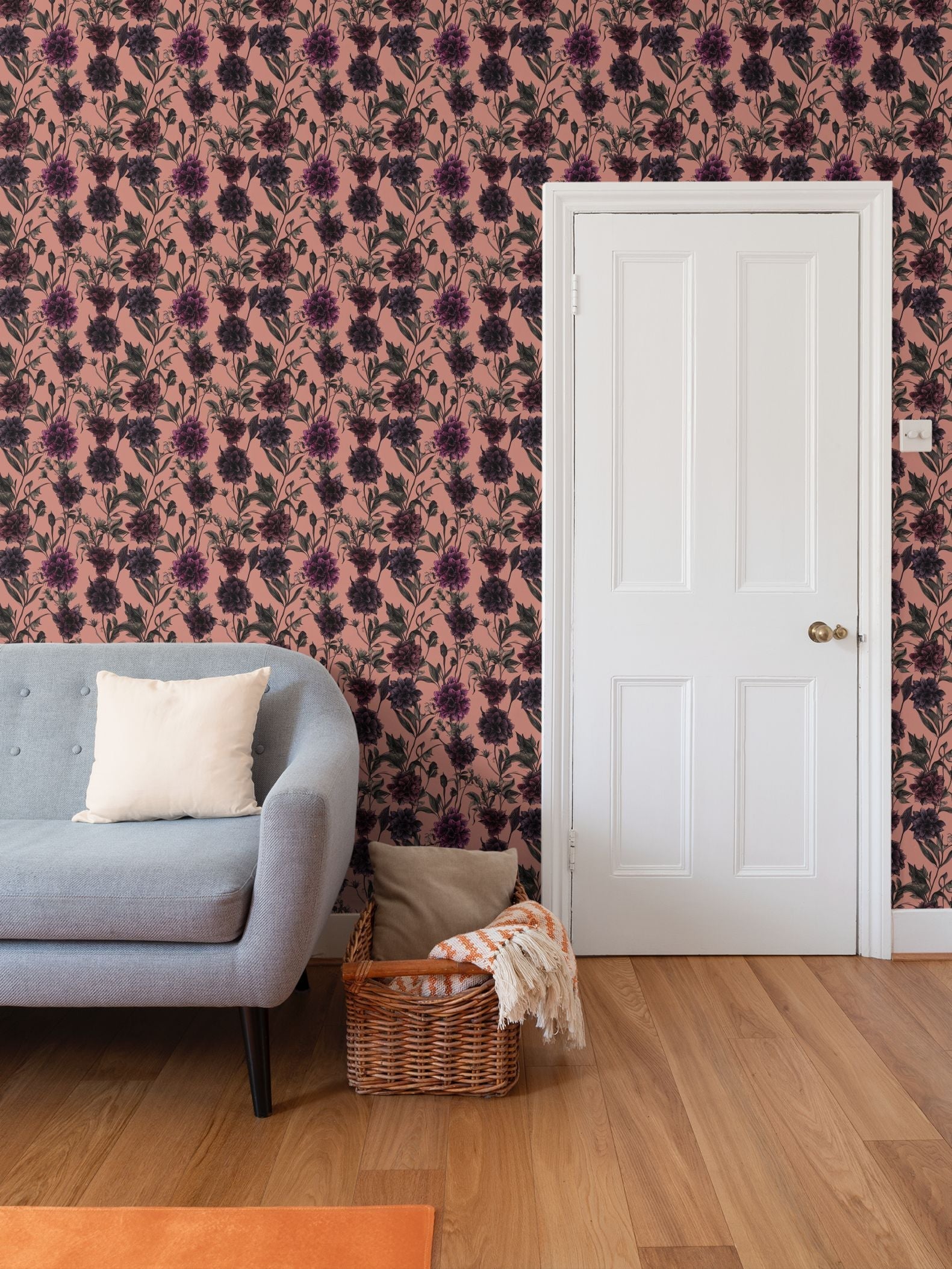 Flora Watercolor Wallpaper, Peach Ramble & Roam