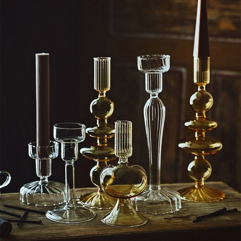 French Vintage Glass Candlesticks Ramble & Roam