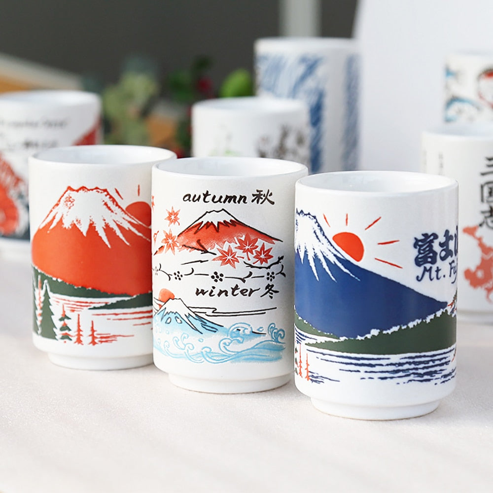 Japanese Ceramic Hand-painted Sake Mugs, 10oz. Ramble & Roam