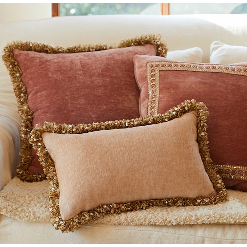 Lotus Pink With Vintage Tassels Velvet Throw Pillows Ramble &amp; Roam