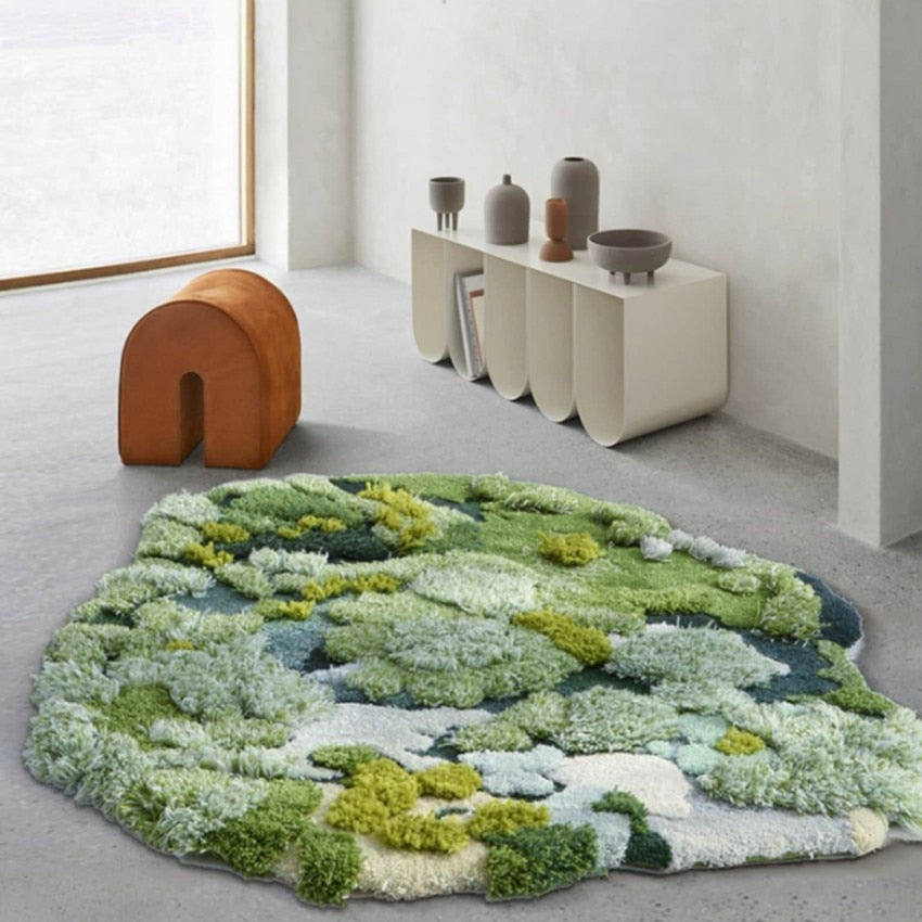 Moss Rugs Hand Turfted Wool Rugs Carpet for Kid's Room,forest Rug