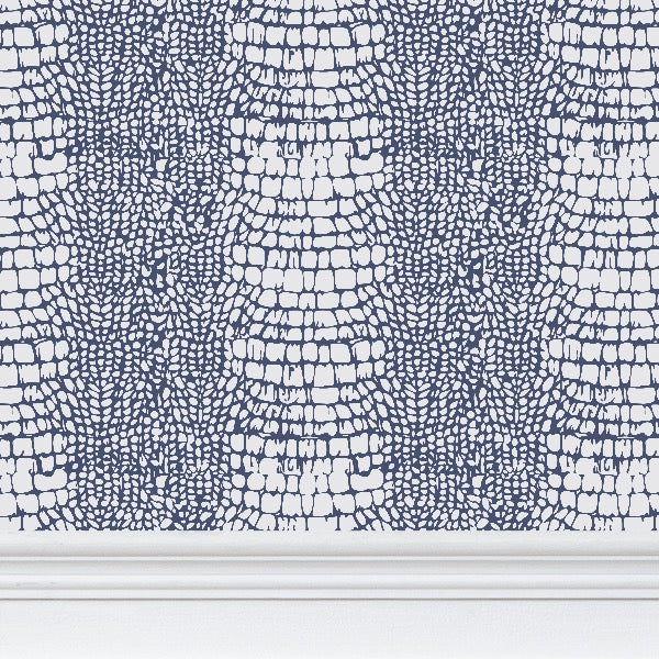 Snakeskin, Navy White Wallpaper