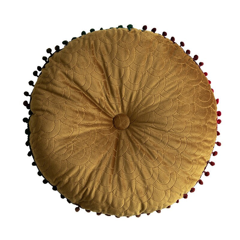 Velvet Round Fish Scale with Pom-poms Pillow Ramble & Roam
