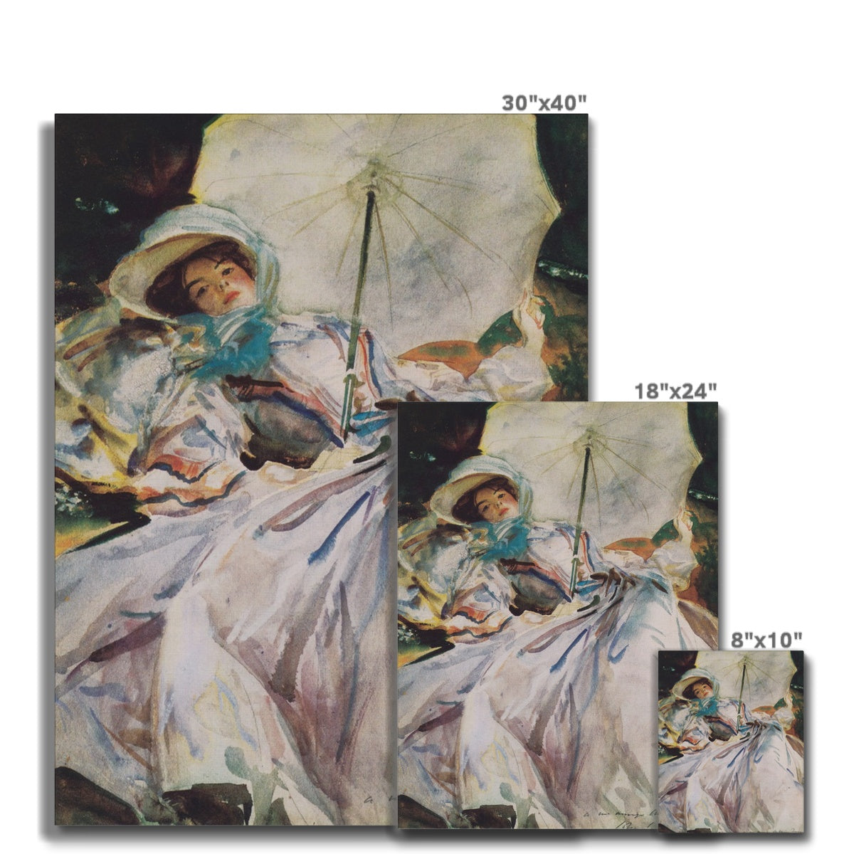 Lady with Parasole, John Singer Sargent, 1900 Reproduction Print Watercolor on Canvas